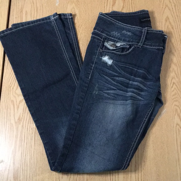 Juniors Twenty One by Rue21 Jeans Distressed Lacey Boot Cut Size 3/4 Regular - Picture 4 of 7